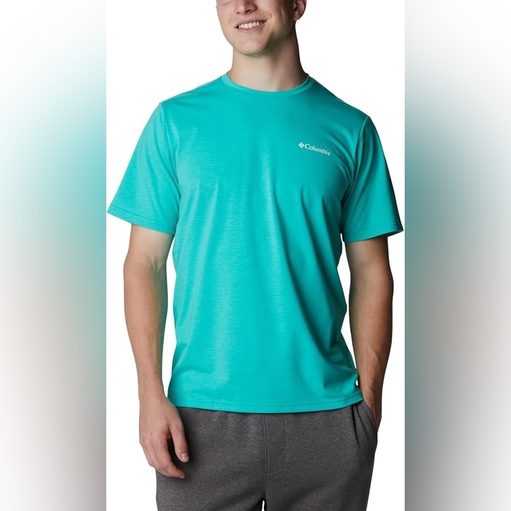 Columbia Men’s L Solid Teal Short Sleeve Cotton Graphic T-Shirt